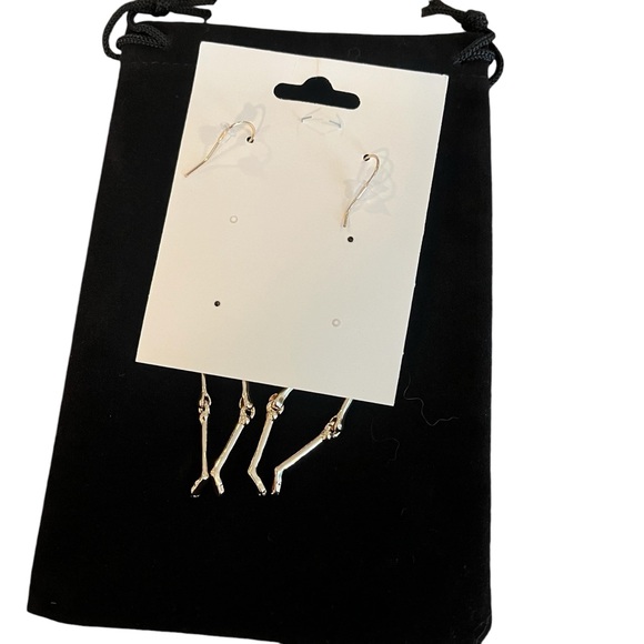 Gold skeleton four inch dangle earrings french wire alloy - Picture 5 of 6